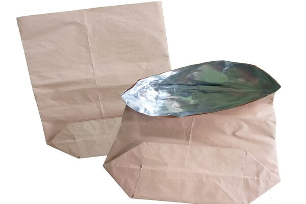 Karung kertas block bottom open mouth dengan laminasi aluminium foil