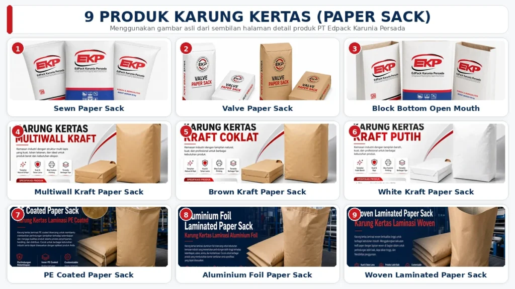 Berbagai produk karung kertas - paper sack untuk industri manufaktur