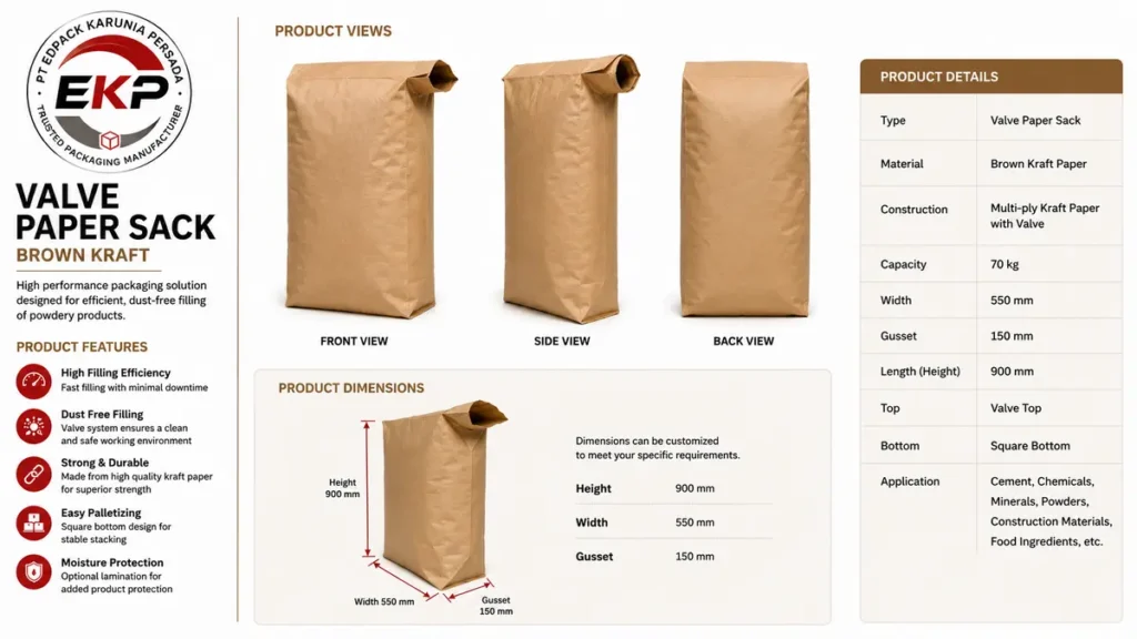 Valve paper sack brown kraft