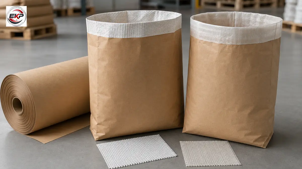 Karung kertas laminasi woven PP dan Woven PE dengan gulungan Kertas Kraft.