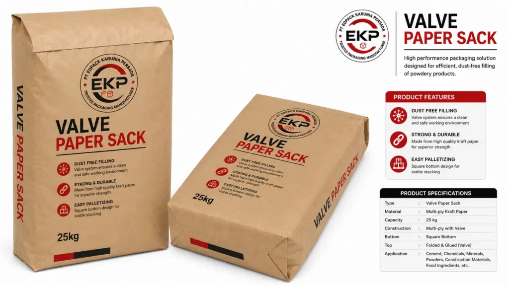 Brown kraft valve type paper sack
