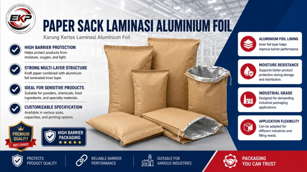 15 Keunggulan dan Manfaat Karung Kertas untuk Industri 2 manfaat karung kertas, Paper Sack laminasi Aluminium Foil high barrier