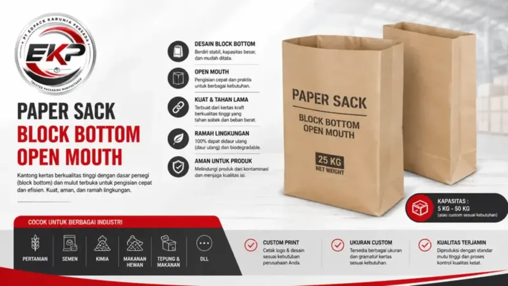 Paper sack atau karung kertas block bottom open mouth