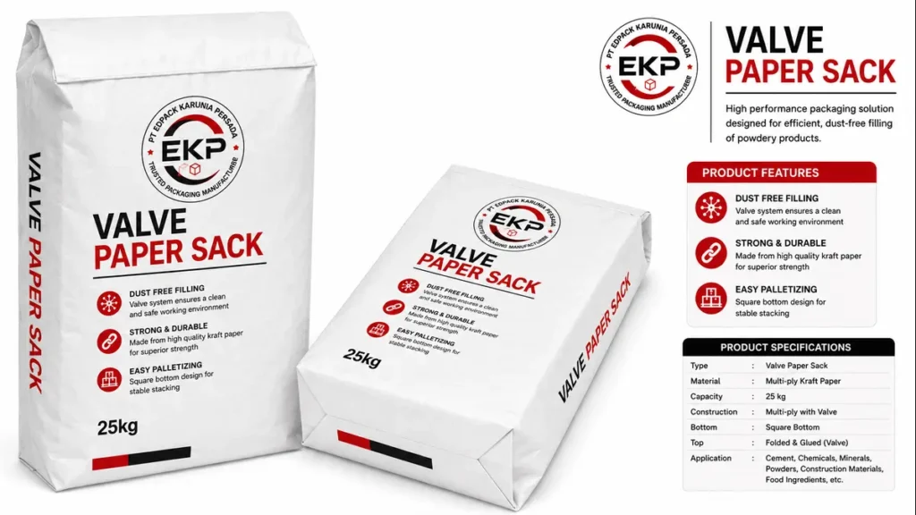 Tipe Karung Kertas (Paper Sack): Perbedaan Tipe Jahit, Block Bottom Open Mouth, dan Valve 3 Valve paper sack white kraft paper, Strong & Durable
