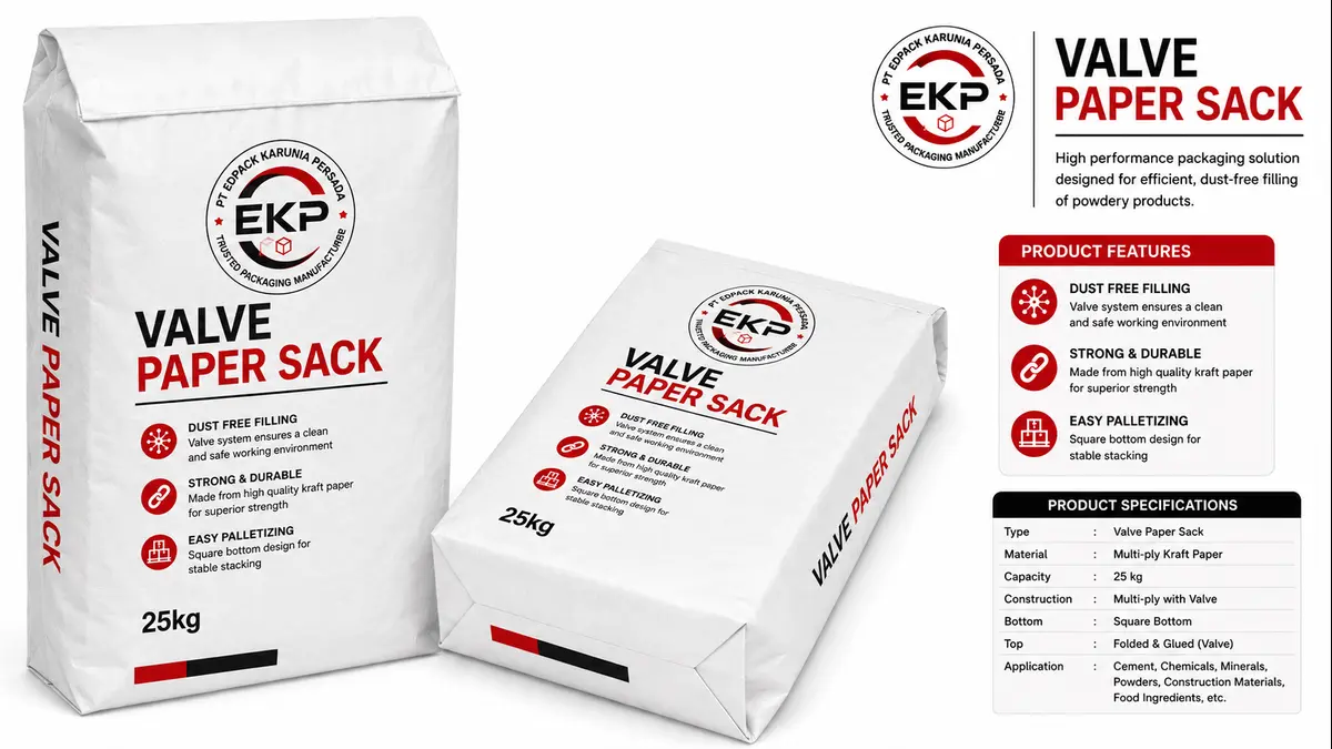Karung Kertas Tipe Katup (valve) – Valve Paper Sack 7 Grade kraft paper untuk Valve Paper Sack