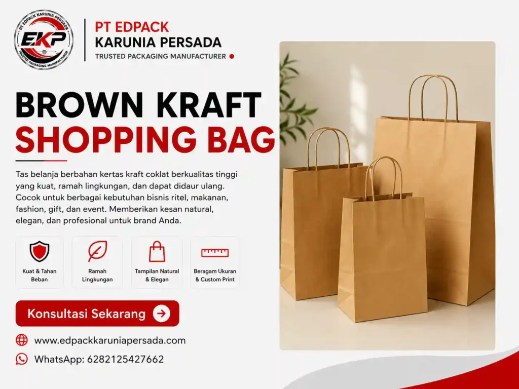 Shopping Paper Bag berbahan Kraft Coklat untuk Retail, F&B, Branding dan Kemasan Sekunder - PT Edpack Karunia Persada