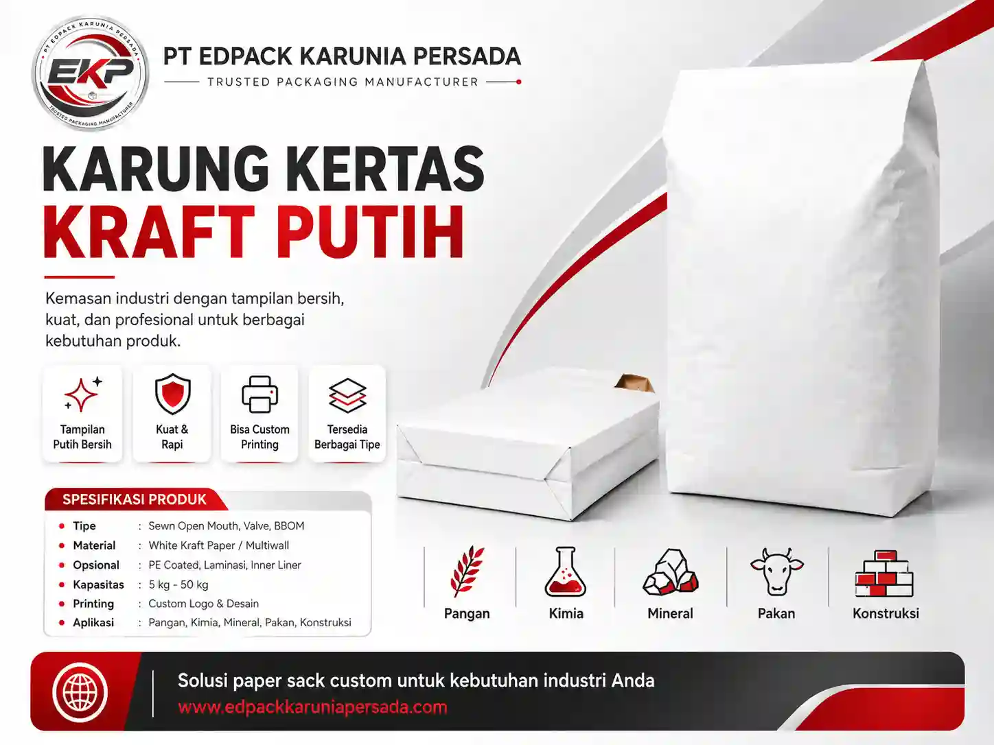 Karung Kertas Kraft Putih (White Kraft Paper Sack)