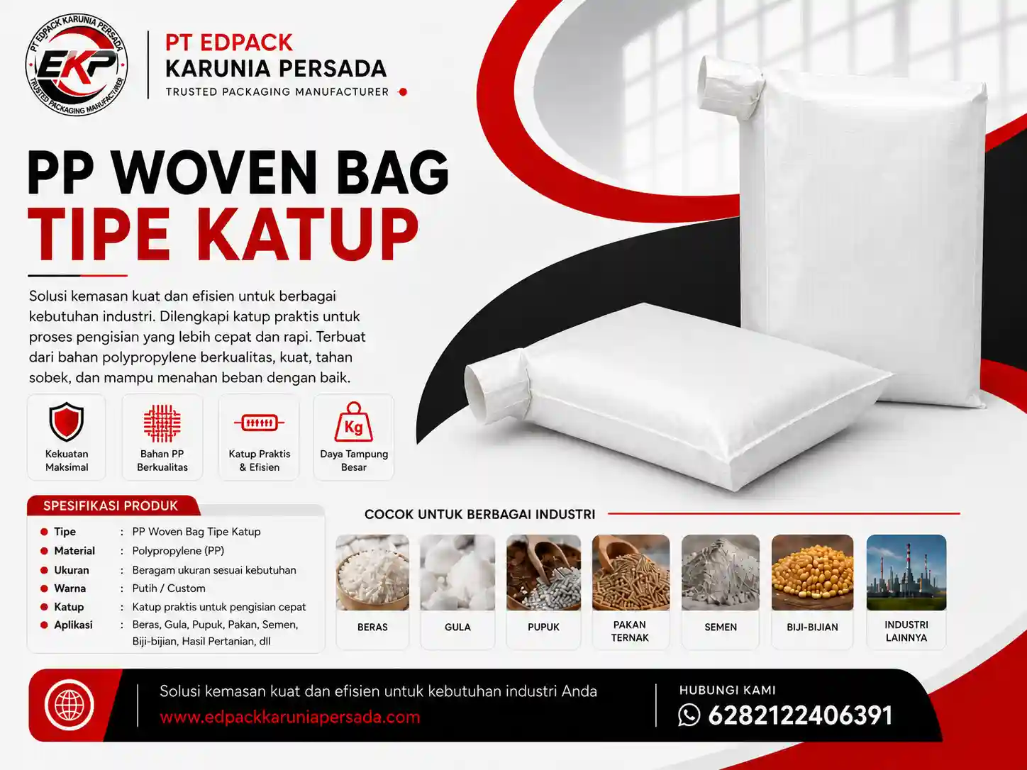 PP Woven Bag Tipe Katup - Valve PP Woven Bag 9 Printing dan gusset PP Woven Bag Tipe Katup