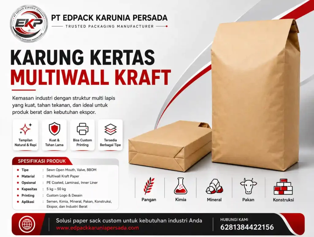 15 Keunggulan dan Manfaat Karung Kertas untuk Industri 4 profile karung kertas multiwall kraft multiwall kraft paper sack edpack karunia persada