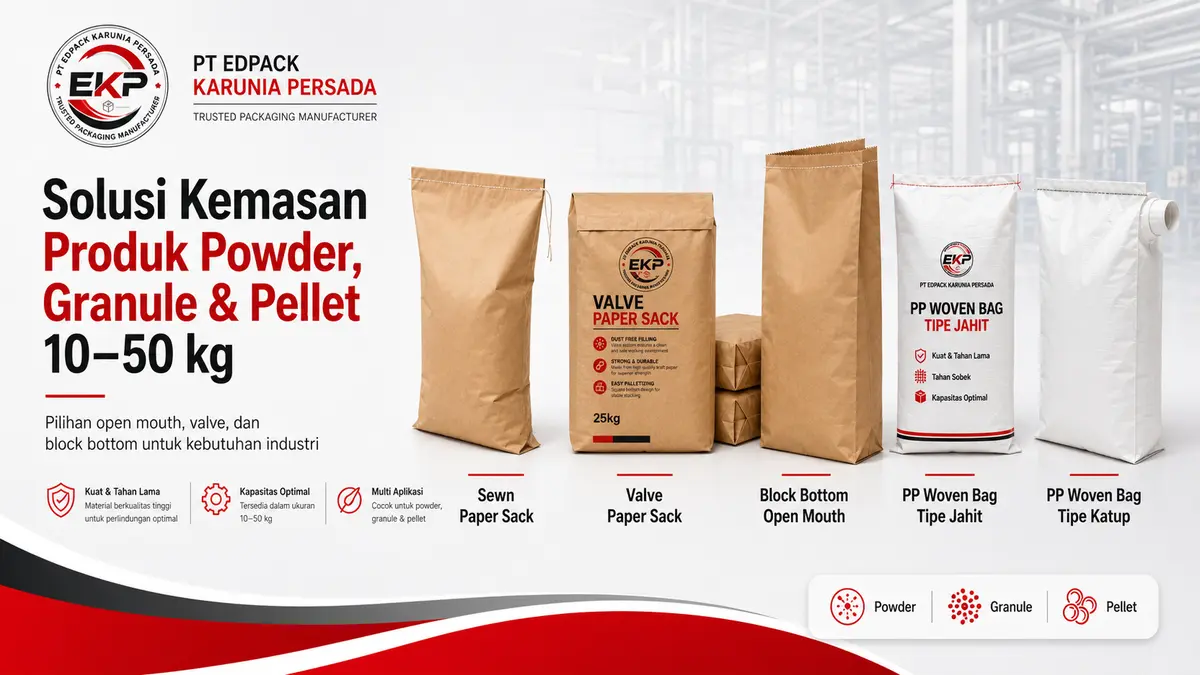 Solusi Kemasan Powder, Granule & Pellet 10–50 kg 2 Solusi Kemasan Produk Powder, Granule dan Pellet 10–50 kg PT Edpack Karunia Persada