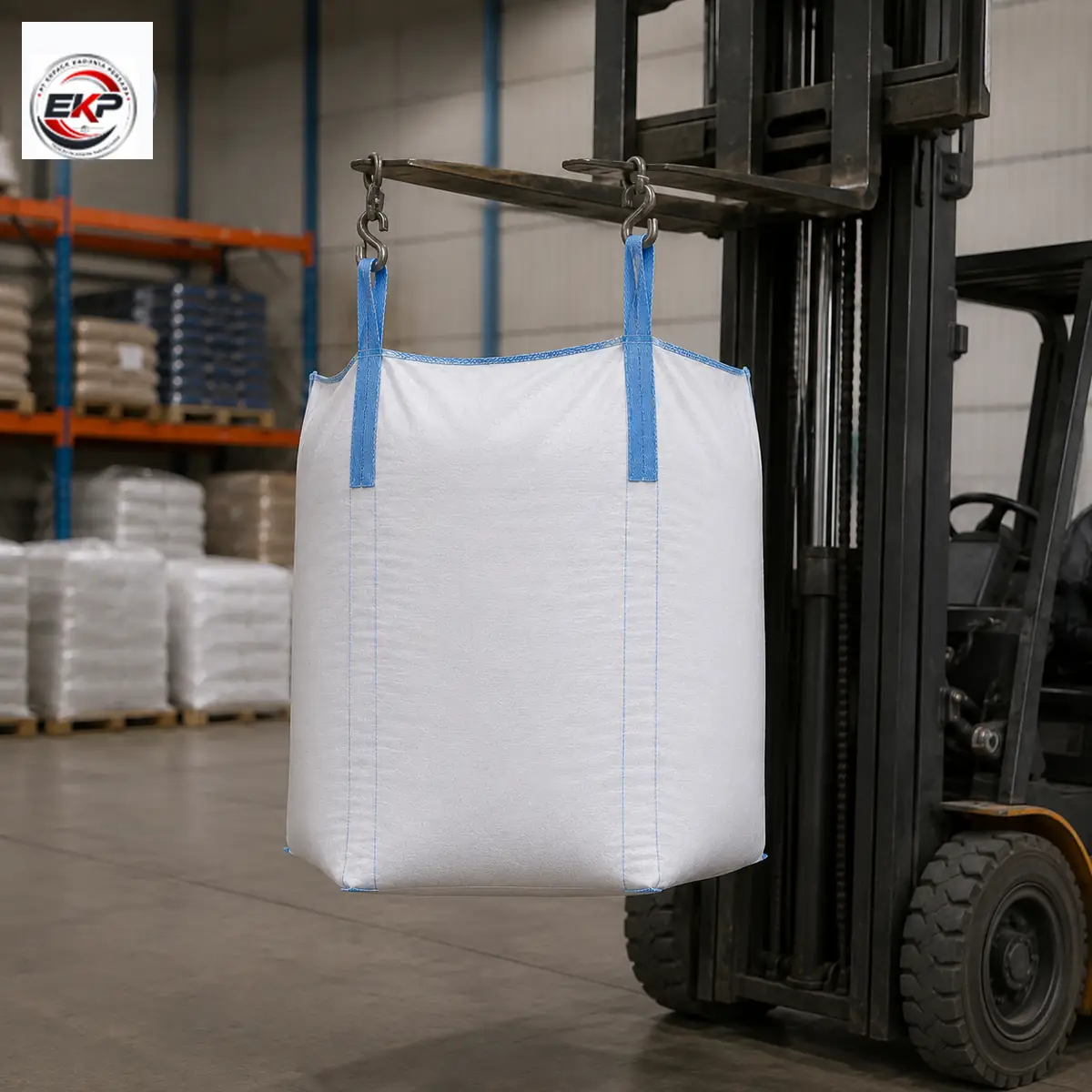Double Loop Jumbo Bag - Karung jumbo FIBC 2 Loop 3 Double Loop Jumbo Bag FIBC saat proses pengangkatan