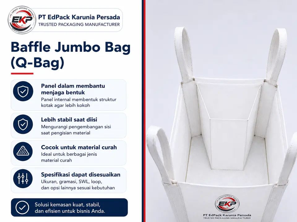 Karung Jumbo model square Baffle untuk material curah