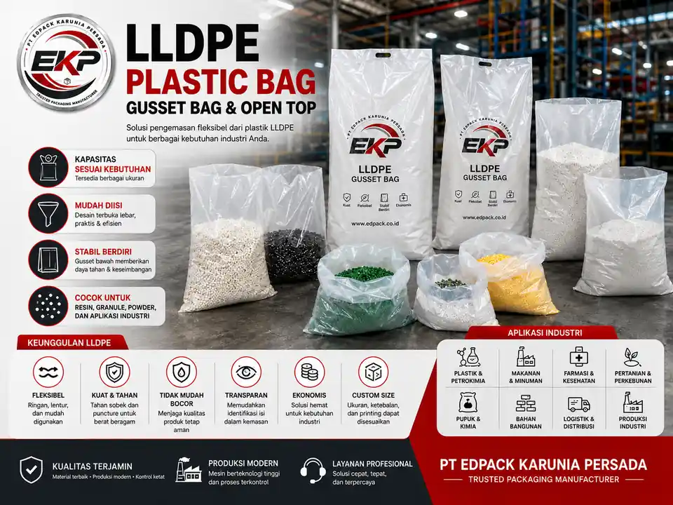 LLDPE Plastic Bag - Plastik bag LLDPE 3 LLDPE Plastic Bag model gusset dan open top untuk resin granule dan powder