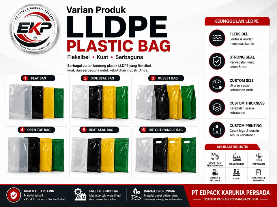 LLDPE Plastic Bag - Plastik bag LLDPE 2 Varian LLDPE Plastic Bag flat, side seal, gusset dan open top