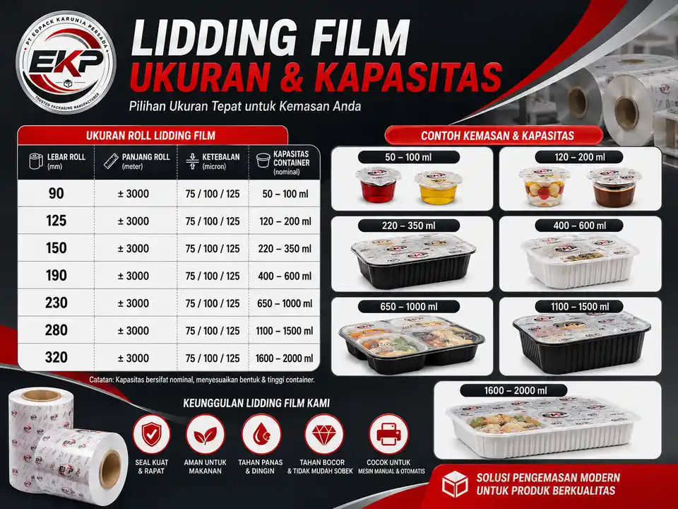 Ukuran roll dan kapasitas container Lidding Film