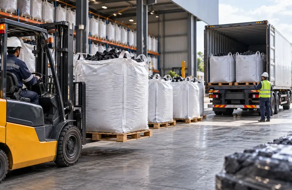 Penanganan dan penyimpanan kemasan arang di atas pallet