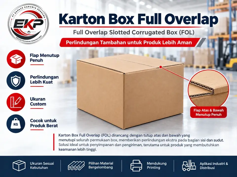 Karton Box Full Overlap (FOL) - Corrugated Full Overlap Box 1 Karton Box Full Overlap dengan flap atas dan bawah menutup penuh