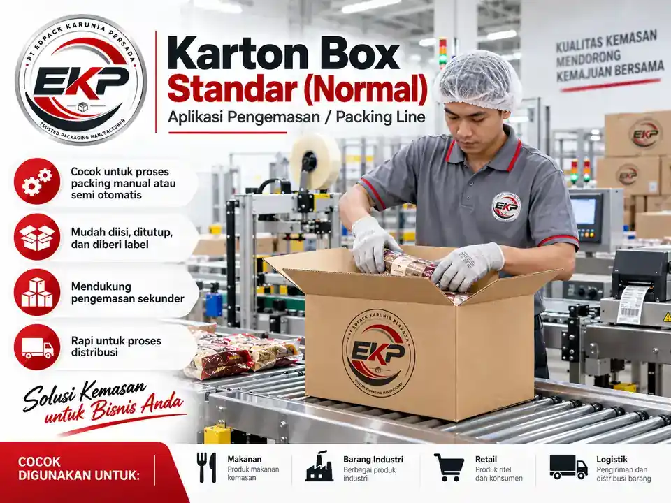 Proses packing menggunakan Karton Box Standar di jalur produksi
