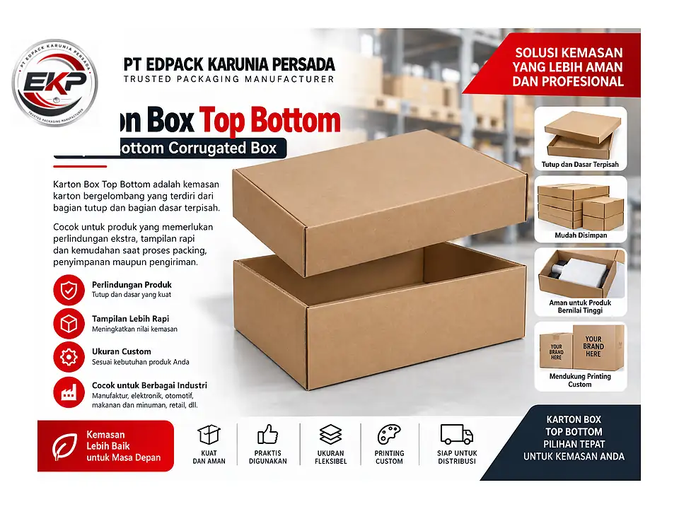 Karton Box Top Bottom - Top & Bottom Corrugated 6 Karton Box Top Bottom dalam posisi tertutup dan terbuka