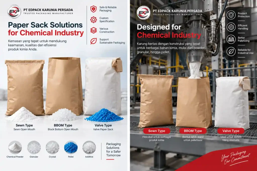 kemasan industri kimia - karung kertas tipe jahit, bbom, valve 2