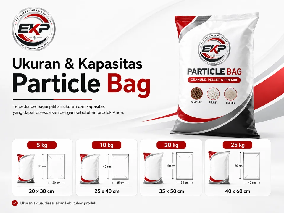 Ukuran dan kapasitas Particle Bag