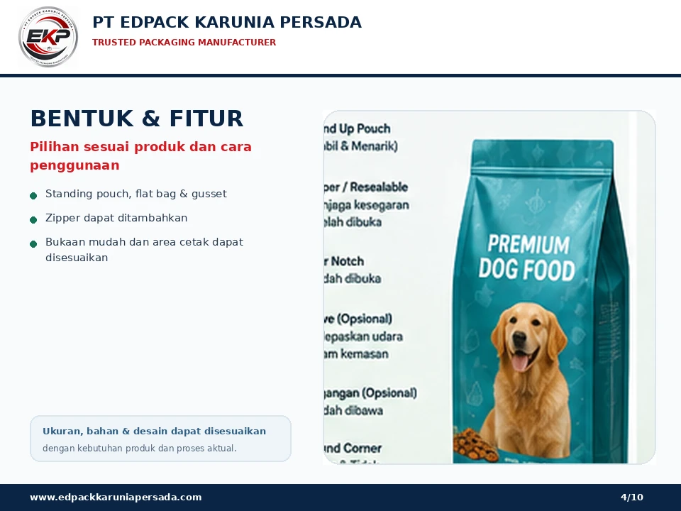 Pet Food Bag - bentuk dan fitur