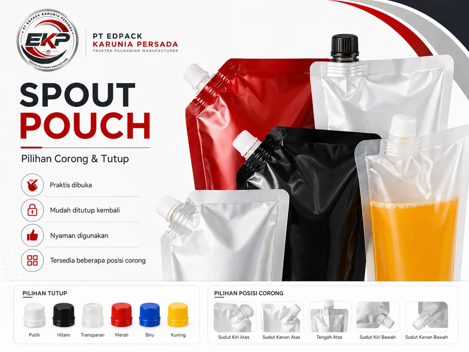Spout Pouch - Pouch Corong 4 Pilihan posisi spout dan tutup Spout Pouch