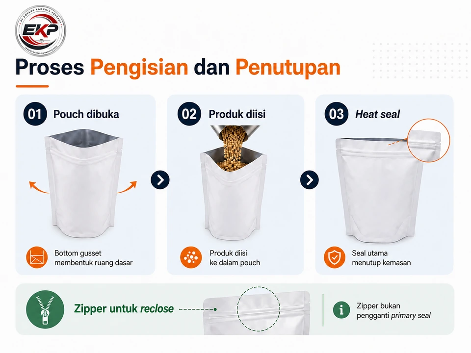 Proses pengisian dan penutupan Standing Pouch