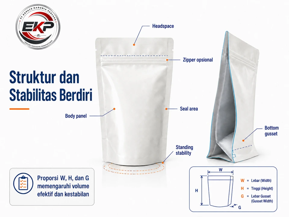 Struktur dan stabilitas berdiri Standing Pouch