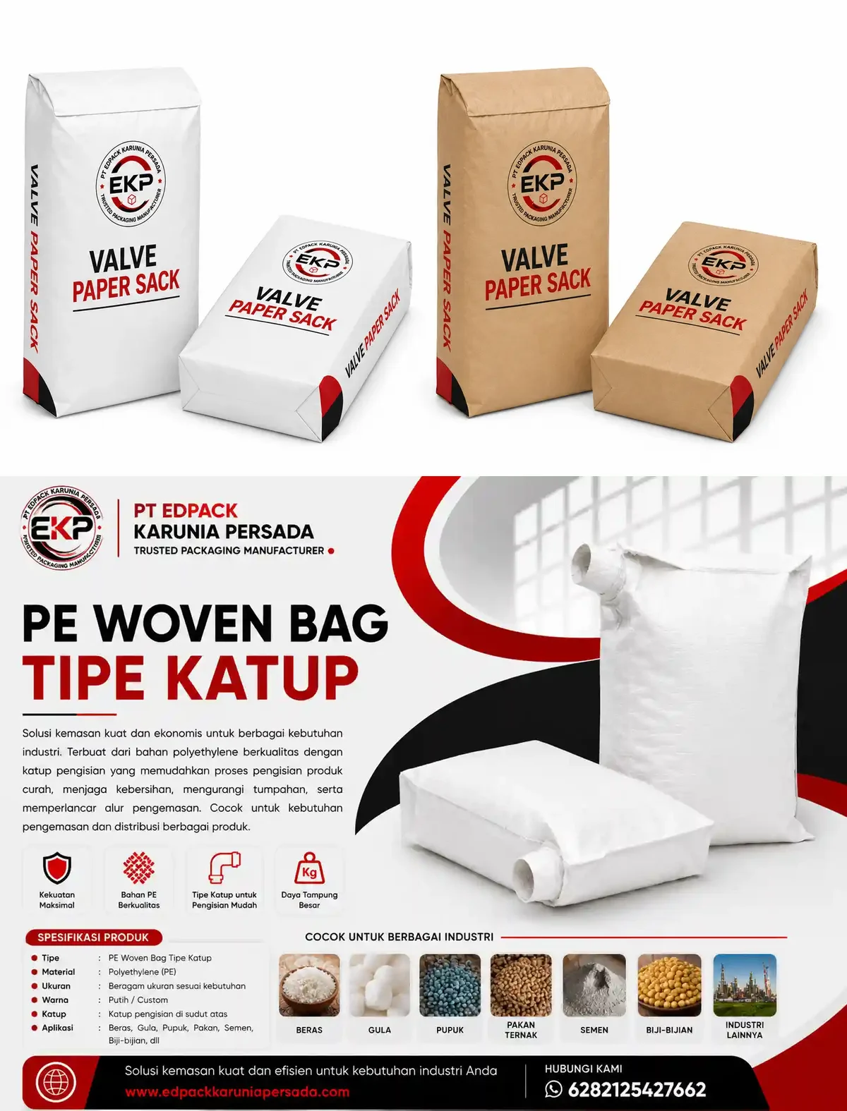 Pengemasan Produk Curah Kering dengan Valve Filling - beberapa produk perwakilan