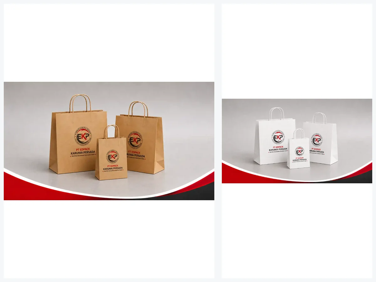 Shopping Paper Bag berbahan Kraft Coklat untuk Retail, F&B, Branding dan Kemasan Sekunder - beberapa produk perwakilan