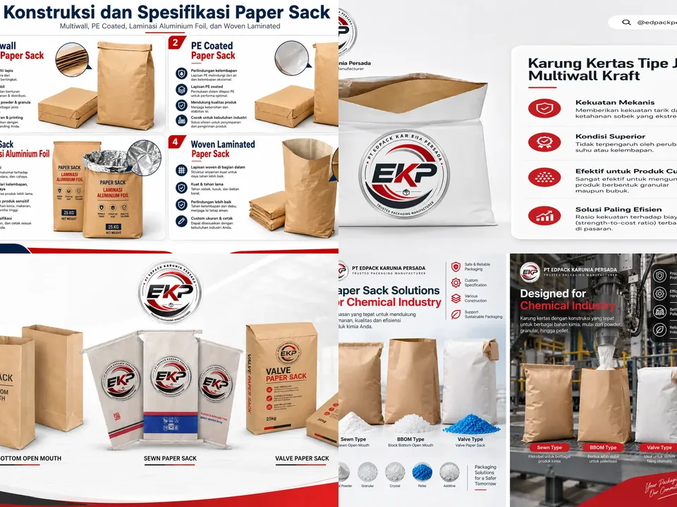 Tipe dan Konstruksi Karung Kertas - beberapa gambar perwakilan