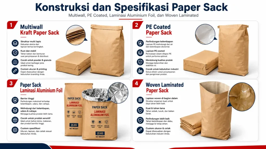 Kapasitas Karung Kertas 5,10, 20, 25–50 kg dan Cara Menentukannya 5 Kelebihan Sewn Paper Sack , Panduan Paper sack, Konstruksi dan Spesifikasi Paper Sack