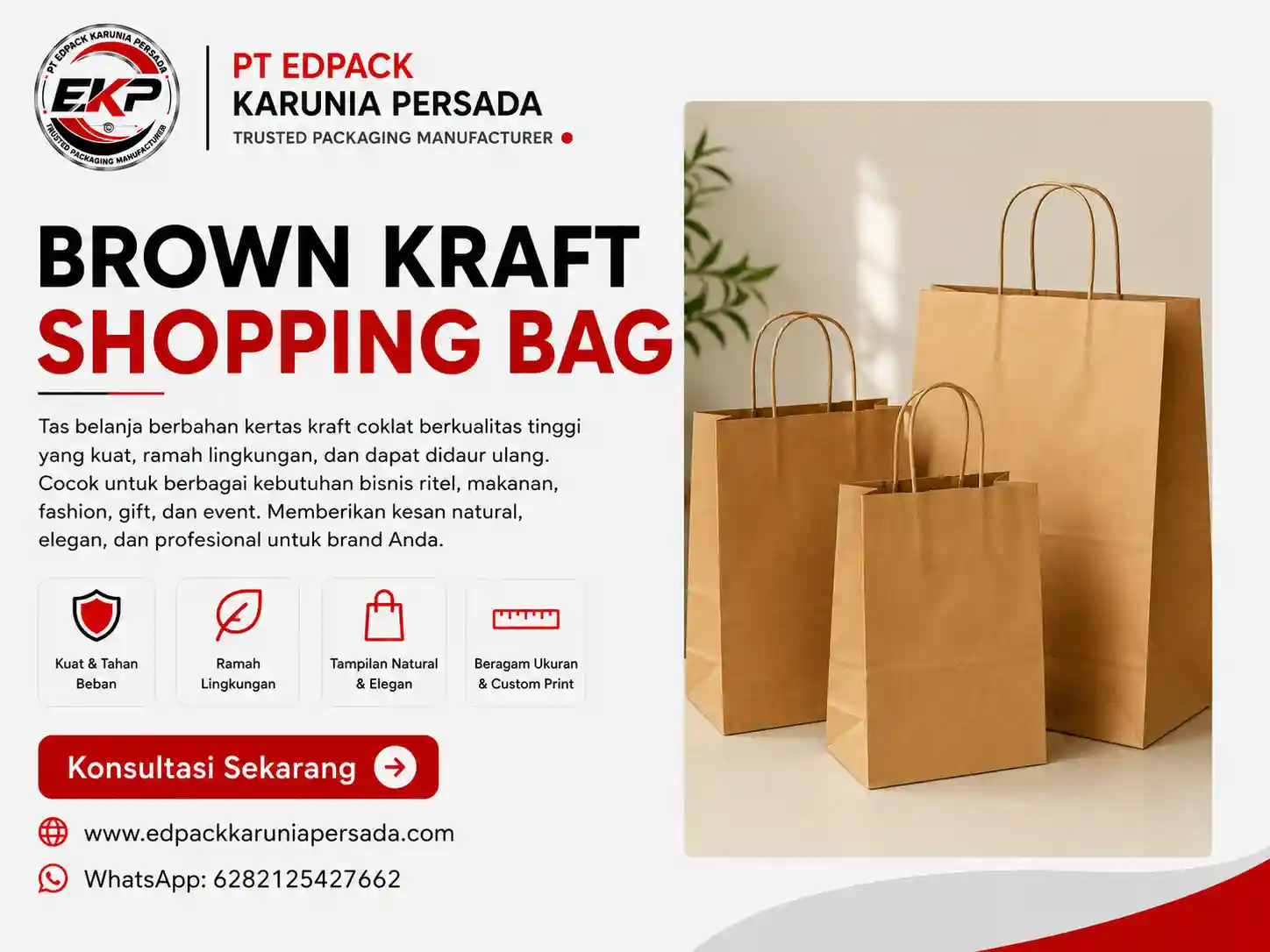 Brown Kraft Shopping Bag - Tas Belanja - Kantong Kertas Kraft Coklat 6 Brown Kraft Shopping Bag Tas Belanja Kantong Kertas Kraft Coklat EdPack