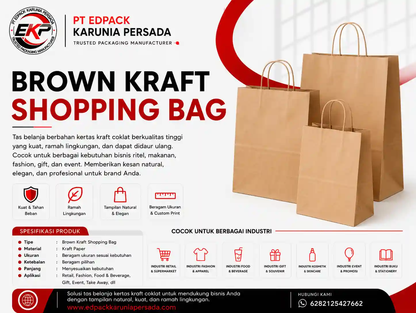 Brown Kraft Shopping Bag - Tas Belanja - Kantong Kertas Kraft Coklat 2 Brown Kraft Shopping Bag Tas Belanja Kantong Kertas Kraft Coklat EdPack