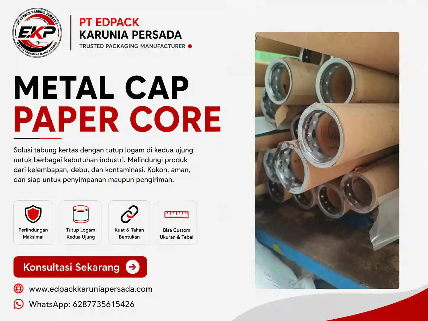 Metal Cap Paper Core Tabung dan Selongsong Kertas dengan Tutup Logam EdPack