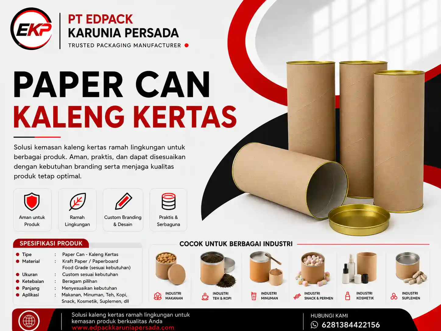 Paper Can - Tabung - Tube Kertas dengan Penutup Logam - Kaleng 2 Paper Can Kaleng Tabung Kertas dengan Penutup Logam EdPack