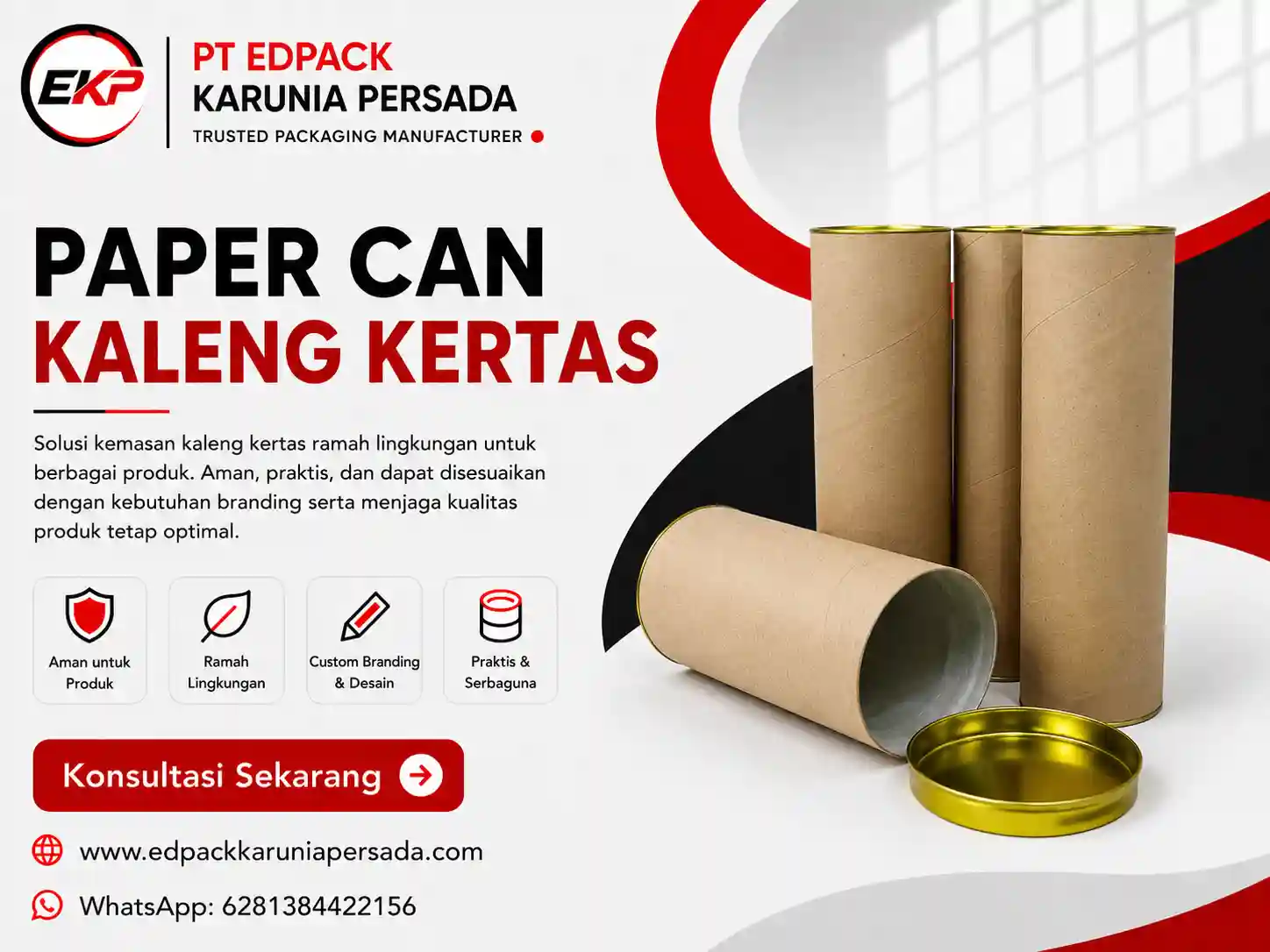 Paper Can - Tabung - Tube Kertas dengan Penutup Logam - Kaleng 6 Paper Can Kaleng Tabung Kertas dengan Penutup Logam EdPack