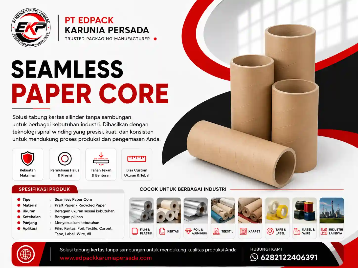Seamless Paper Core - Tabung - Selongsong Kertas Silinder Tanpa Sambungan 2 Seamless Paper Core Tabung Kertas Silinder EdPack