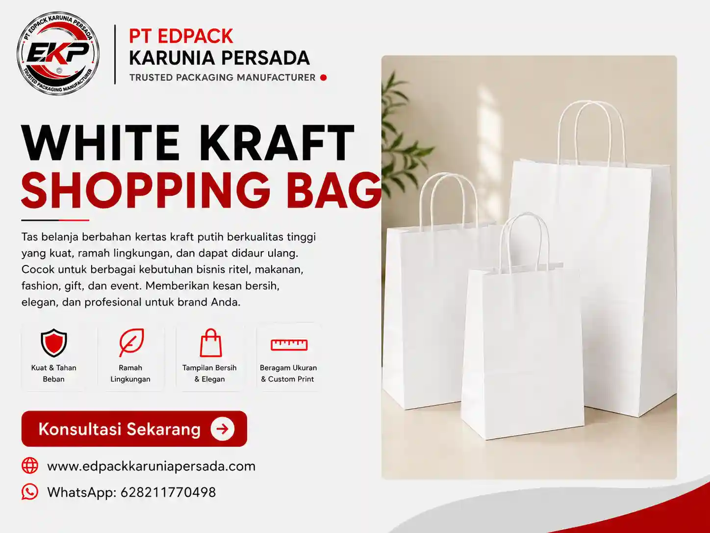 White Kraft Shopping Bag Tas Belanja Kantong Kertas Kraft Putih EdPack