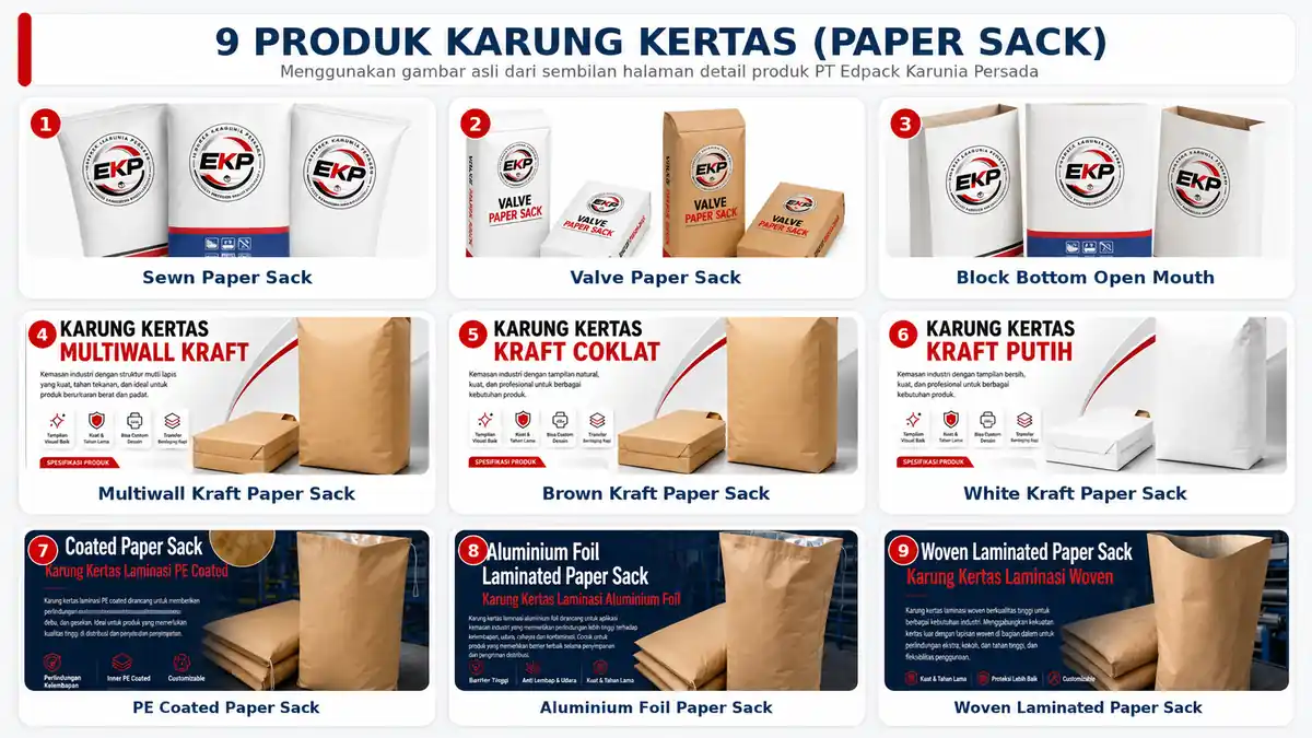 Berbagai Produk Karung Kertas Paper Sack untuk industri manufaktur