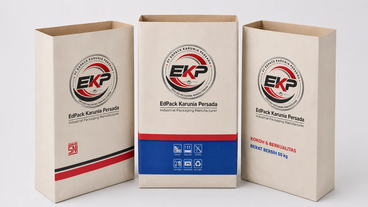 Block bottom open mouth paper sack dengan dasar datar untuk produk industri