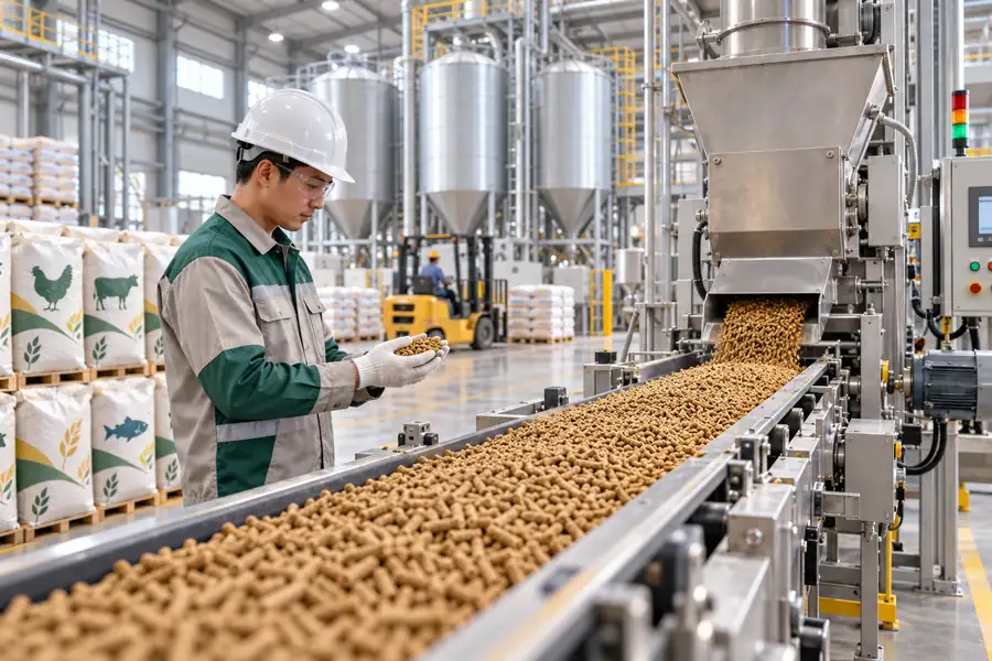Proses produksi pakan dari mixing, pelleting hingga pengemasan